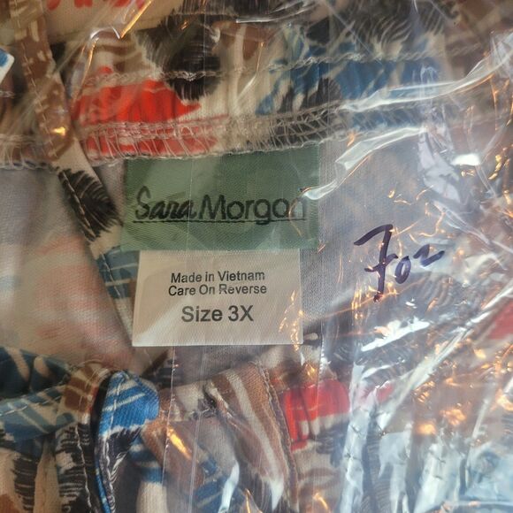 Sara Morgan Feather Print Blouse Women's Plus Size 3X Boho Colorful Artsy Nature - Picture 9 of 9